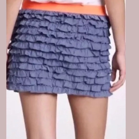 J. CREW Beach Chambray Denim Lucca Ruffle Skirt Neon Orange Blue Elastic Waist - Picture 6 of 9
